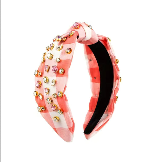 Gingham and Rhinestone Headband