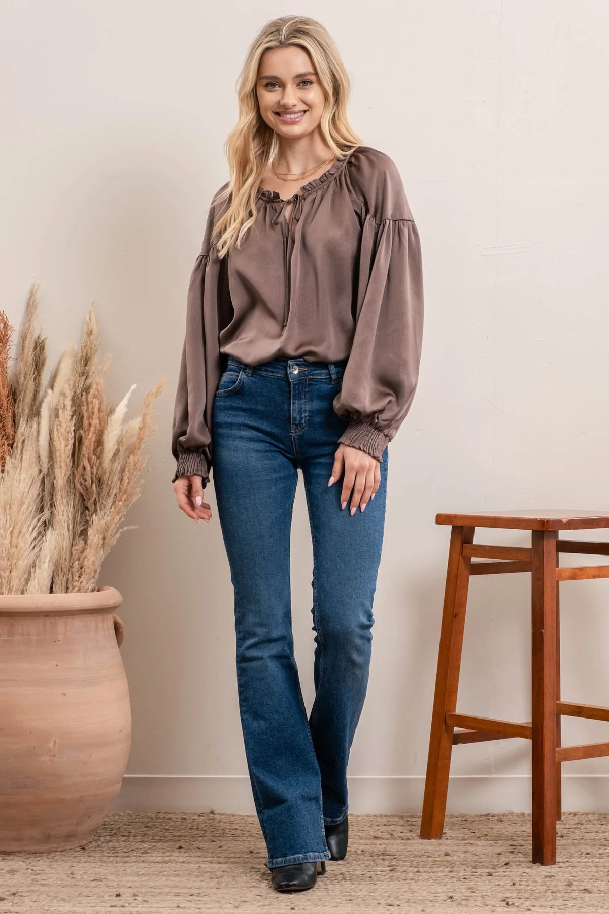 Satin Peasant Top