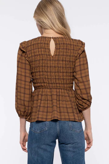 Plaid Smocked Top